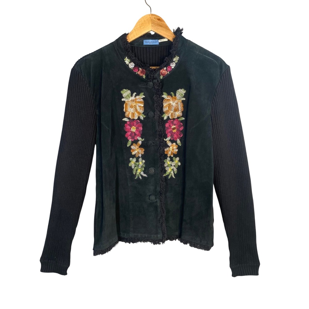 Provence d'amour Embroidered Suede Cardigan Jacket XL Western Artsy Boho Cottage